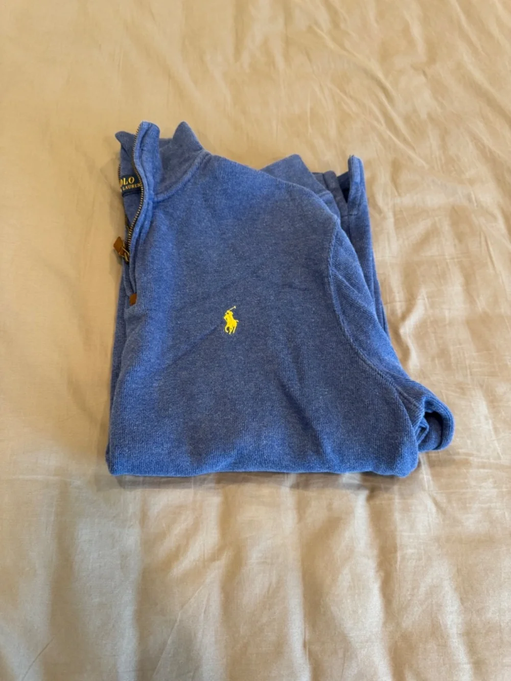 Polo Ralph Lauren Blue Heather Quarter Zip Sweater Yellow Pony Medium M
